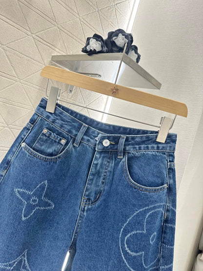 1ou 25 High-waisted laser-printed denim shorts