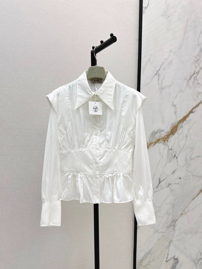 He 25 Dark patterned jacquard waist cinched shirt