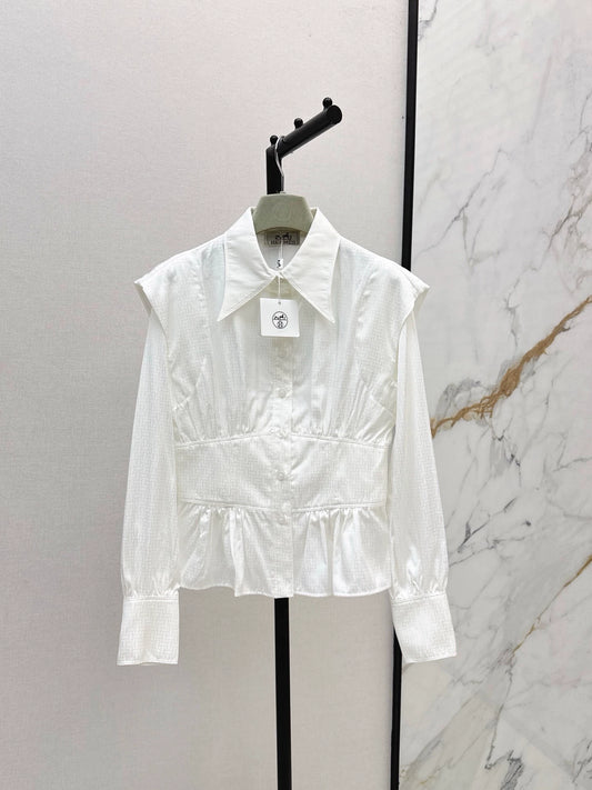 He 25 Dark patterned jacquard waist cinched shirt