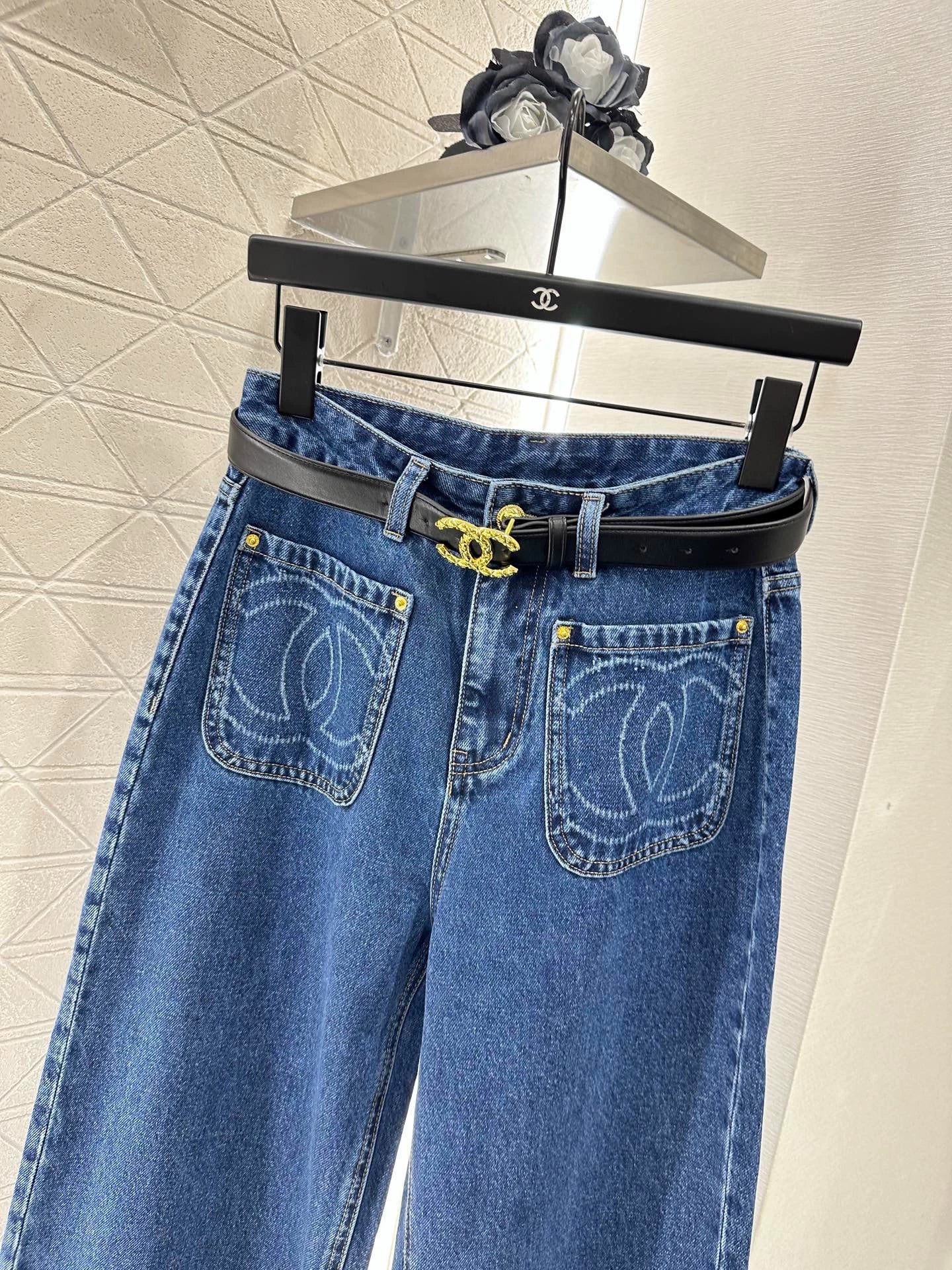 C 25Fw Early Fall New Double Pocket Decorative Jeans [With Belt]