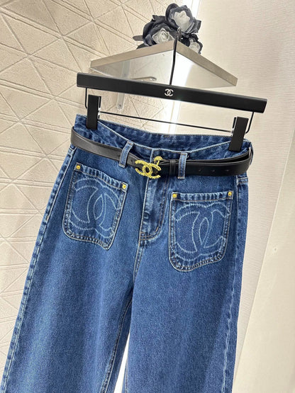 C 25Fw Early Fall New Double Pocket Decorative Jeans [With Belt]