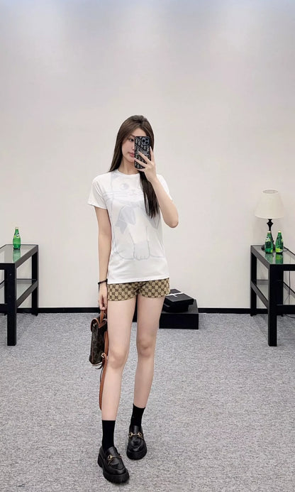 G 25 Spring/Summer New Cute Cat Printed Cartoon Round Neck Short Sleeve T-Shirt