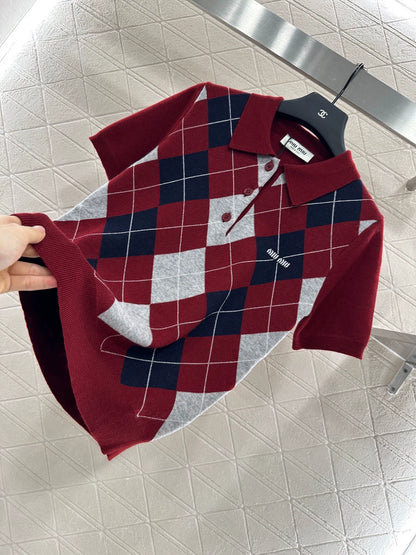 M 25 Diamond check polo short-sleeve.