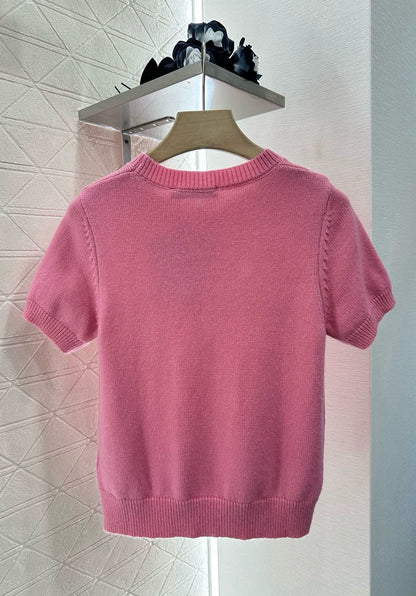 D 25 Star Knit Short Sleeve Top(Blue pink)