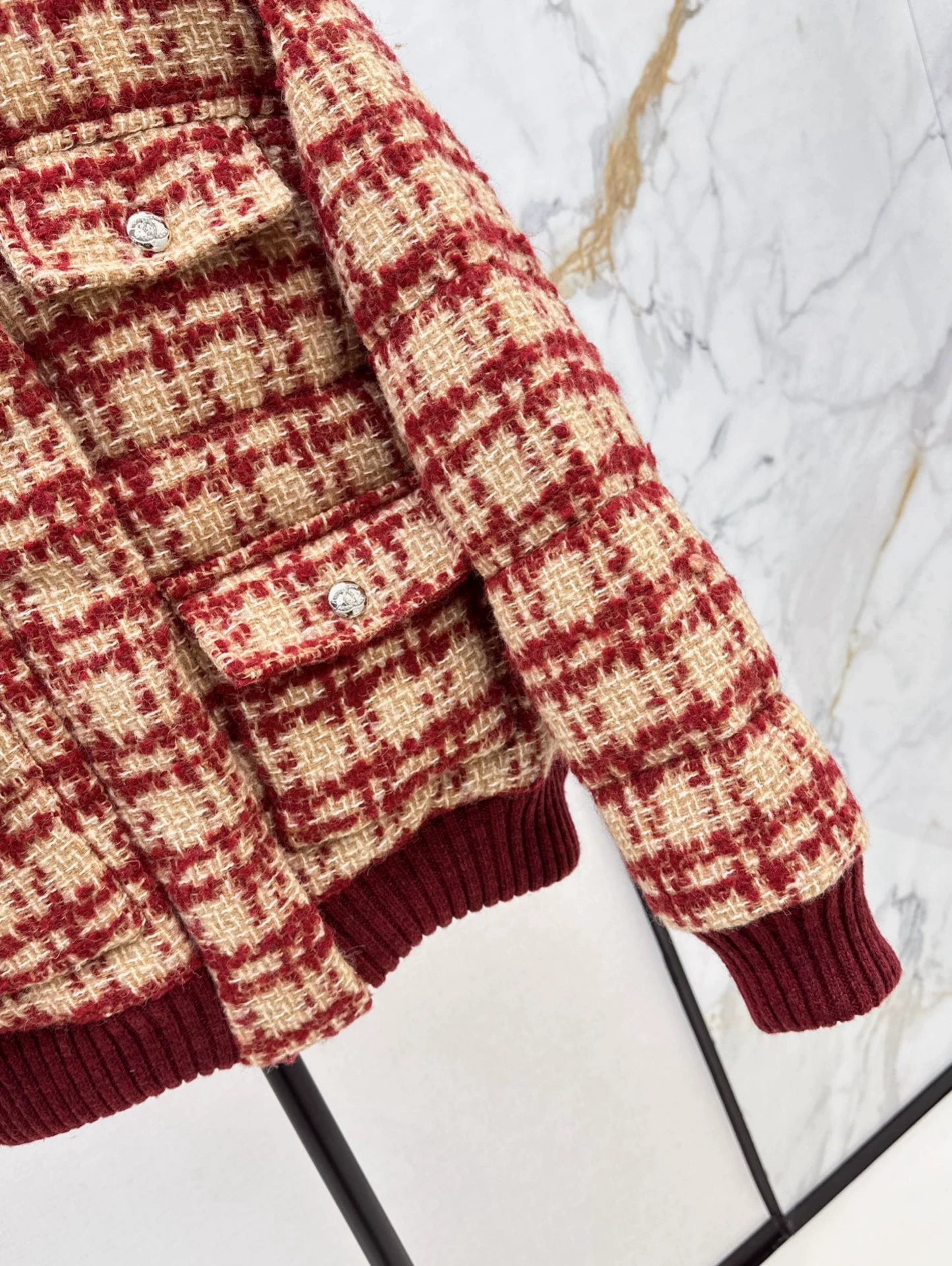 C 25 New fall/winter ski tweed plaid stand-collar down jacket