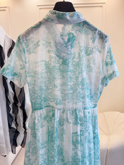 D 25 New Jungle Animal Print Short Sleeve Long Dresses