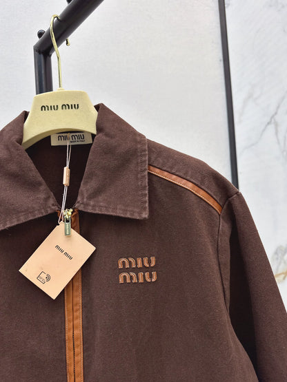 M 25 Brown denim jacket with leather detailing