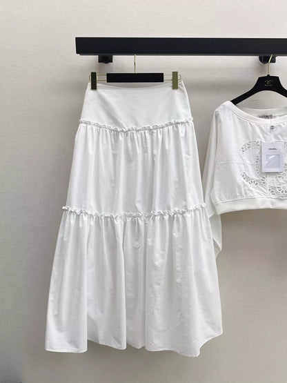 C 25 New holiday style hollow embroidery long sleeve + skirt set
