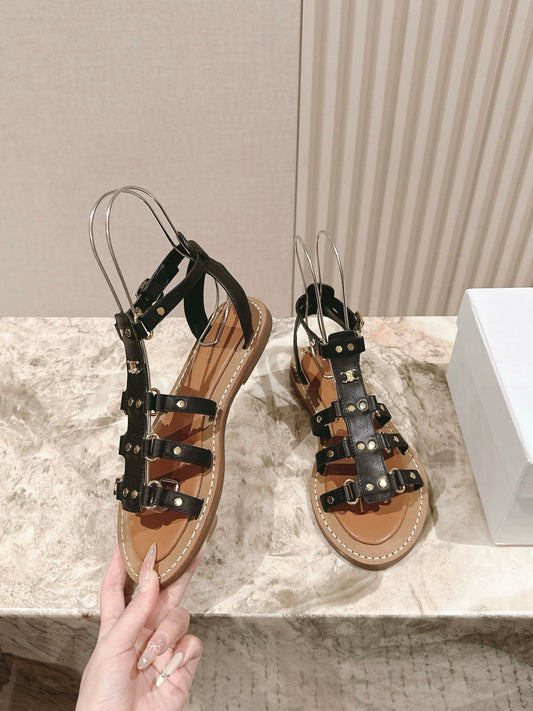 CE 25 New spring and summer Arc de Triomphe British style Roman flat bottom small logo sandals