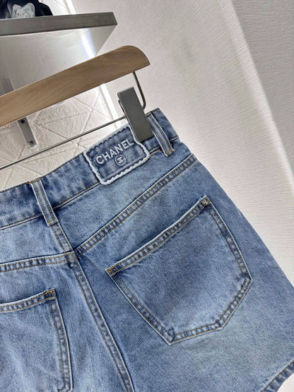 C 25 High waist washed denim shorts