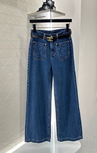 C 25Fw Early Fall New Double Pocket Decorative Jeans [With Belt]