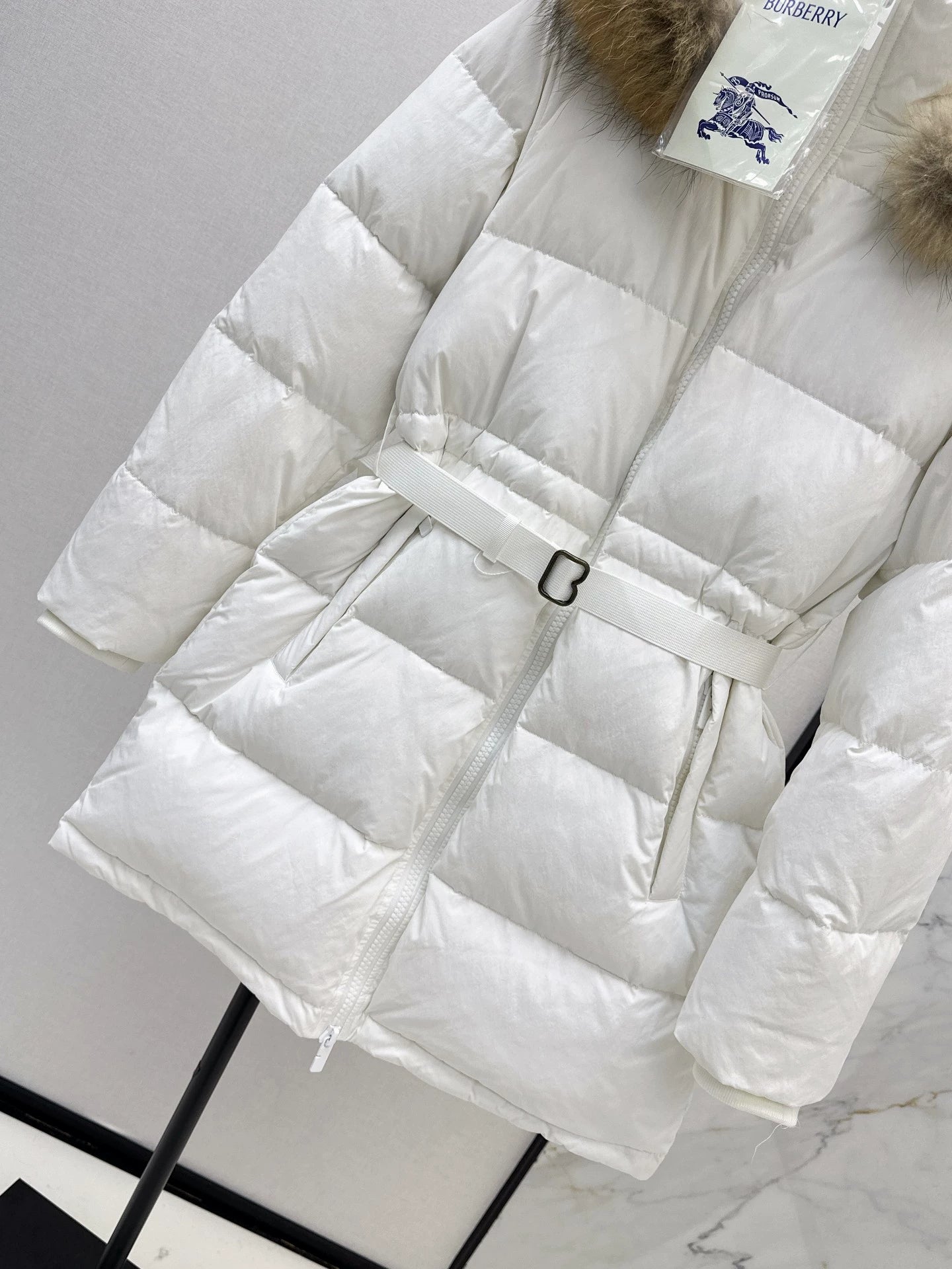 Bru 25 Waist waistband long down jacket ，raccoon fur collar(BLACK/WHITE/KHAKI)