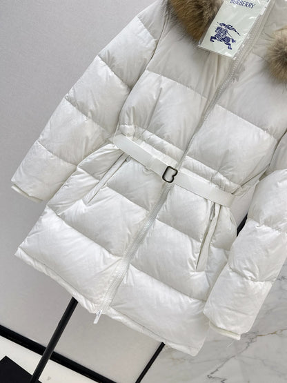 Bru 25 Waist waistband long down jacket ，raccoon fur collar(BLACK/WHITE/KHAKI)