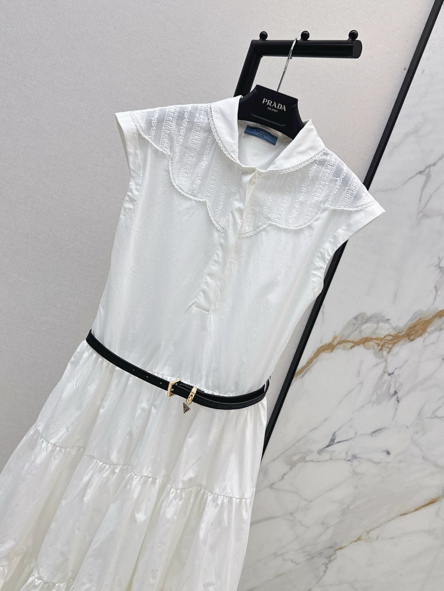 P 25 spring and summer new collar triangle label splicing cake skirt dress