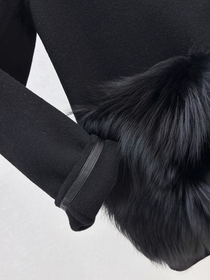 L 25fw wool coat with fox fur trim