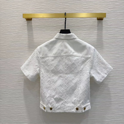 L 25 New Pocket Lapel Short Sleeve Denim Jacket