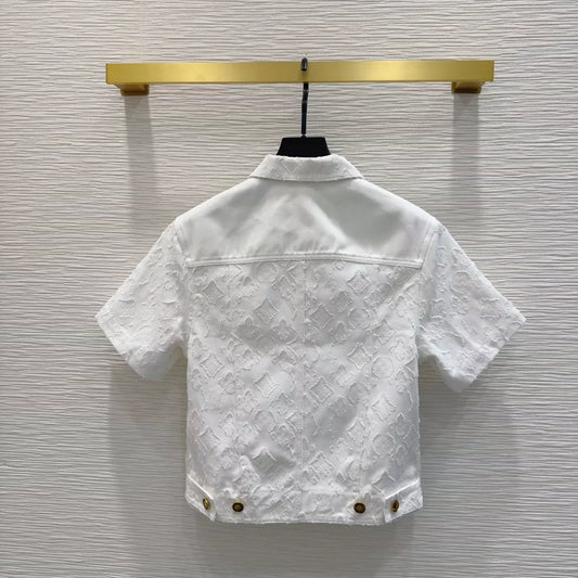 L 25 New Pocket Lapel Short Sleeve Denim Jacket