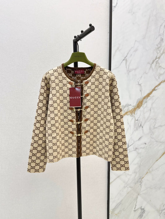 G New 25 Camel Apricot Cashmere Monogram Knit Cardigan