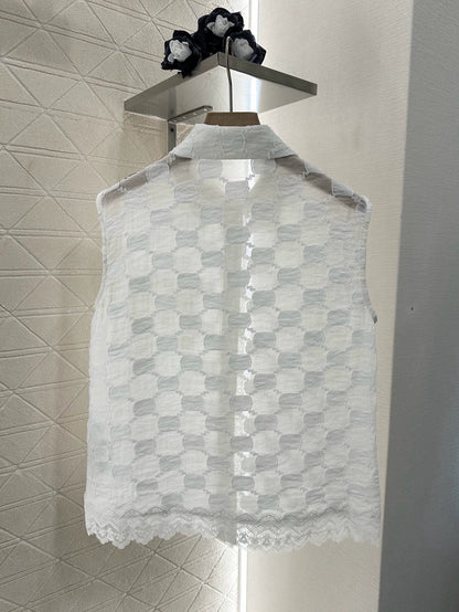 G 25 spring and summer new lace splicing jacquard sleeveless tops