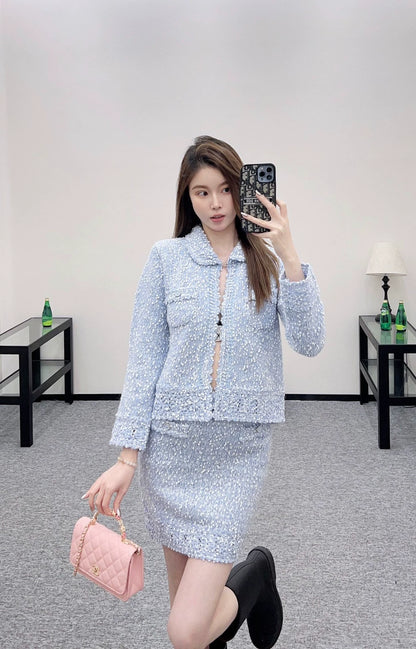 C 25 Grain lace knitted cardigan and skirt set