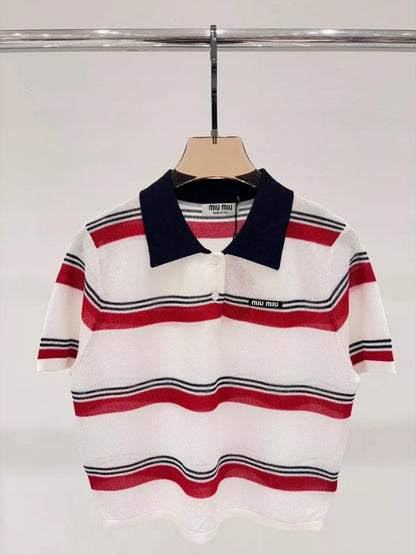 M 25 Summer New Striped Letter Logo Knitted Short Sleeves