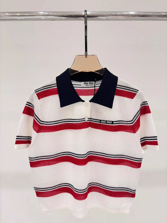 M 25 Summer New Striped Letter Logo Knitted Short Sleeves