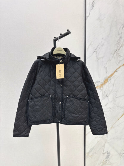 BRU 25 New Diamond Quilted Hooded Down Cropped Jacket