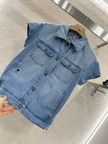 D 2025 New Denim Short Sleeve Jacket and Shorts Set