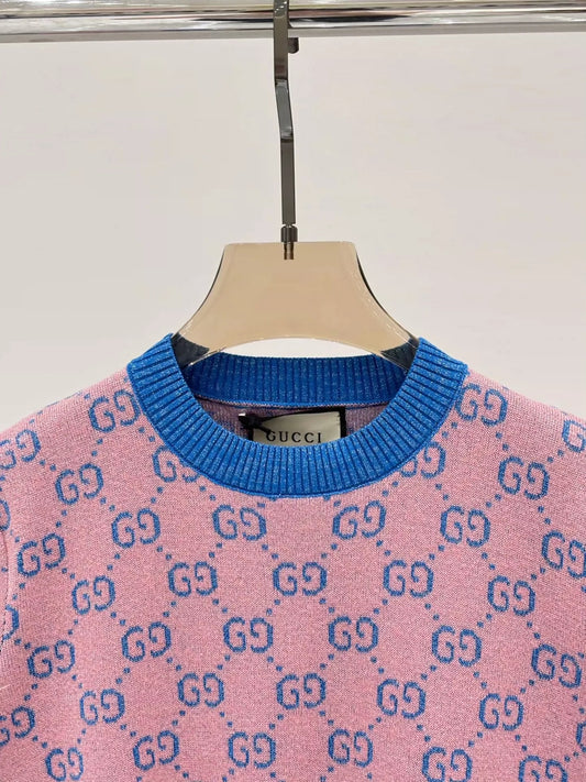 2025 early spring new round neck letter l knitted short sleeves