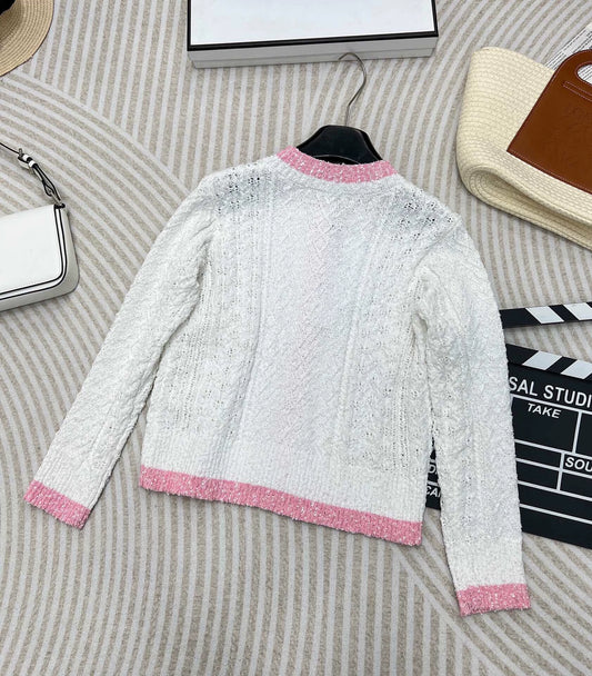 C 24 spring and summer new hollowed out logo buttons knit cardigan