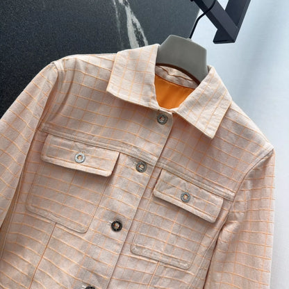 H 25 New Early Fall Classic Plaid Double-Pocket Denim Jacket