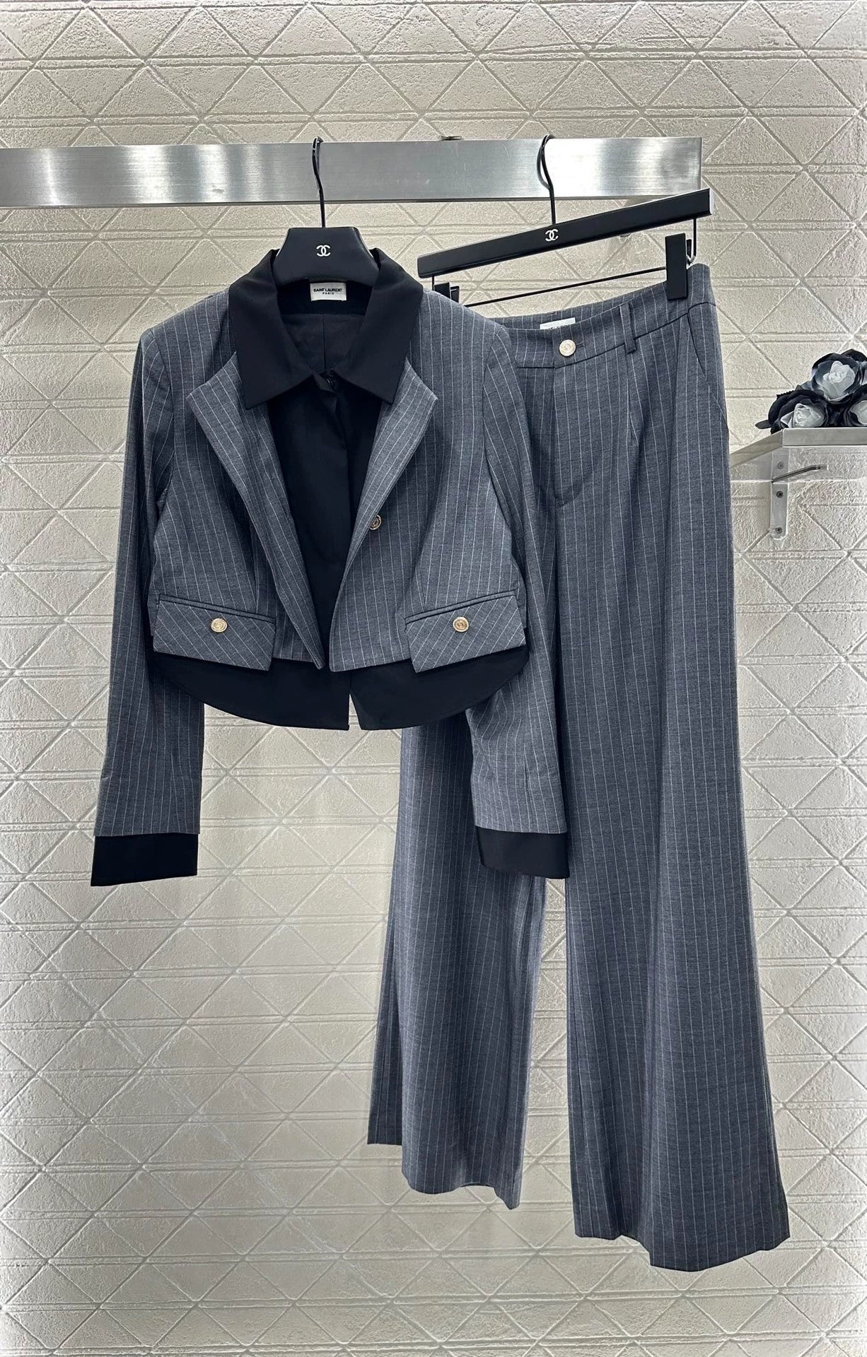 Y 25 Striped two-piece suit and trousers set