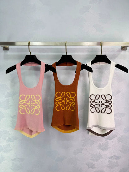 25 Summer new letter jacquard halter neck backless vest