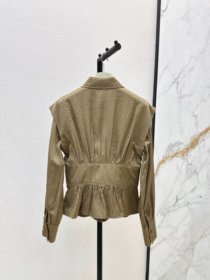 He 25 Dark patterned jacquard waist cinched shirt