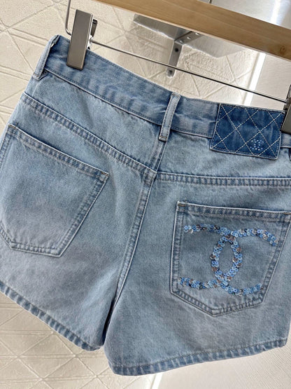 C 25 summer new sequins letters straight jeans