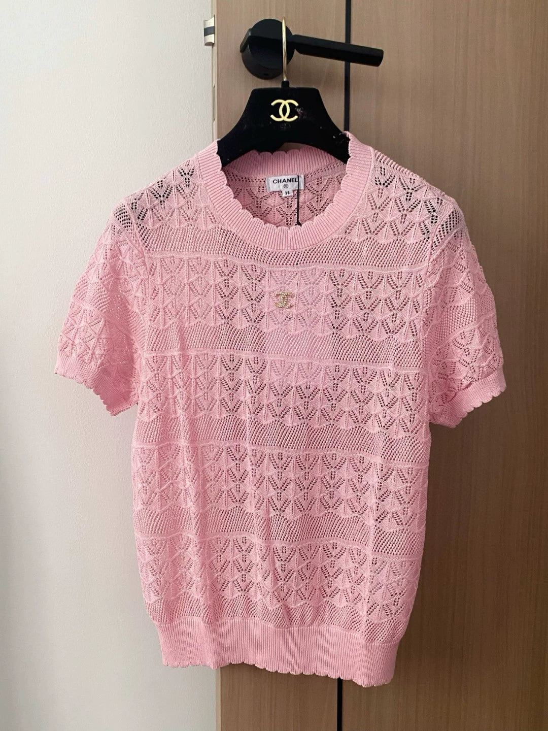 C 25 new hollow round neck short sleeve knitting