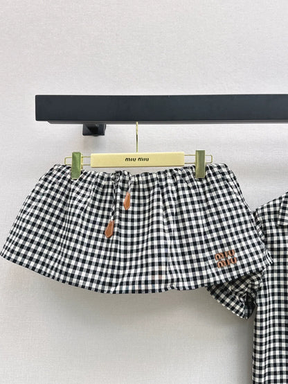 m 2025 Summer New Plaid Suit Loose Shirt + Mini Skirt