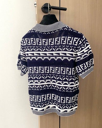 F 25 new pattern button lapel short sleeve knit
