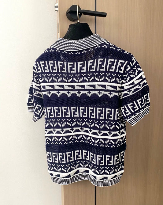 F 25 new pattern button lapel short sleeve knit