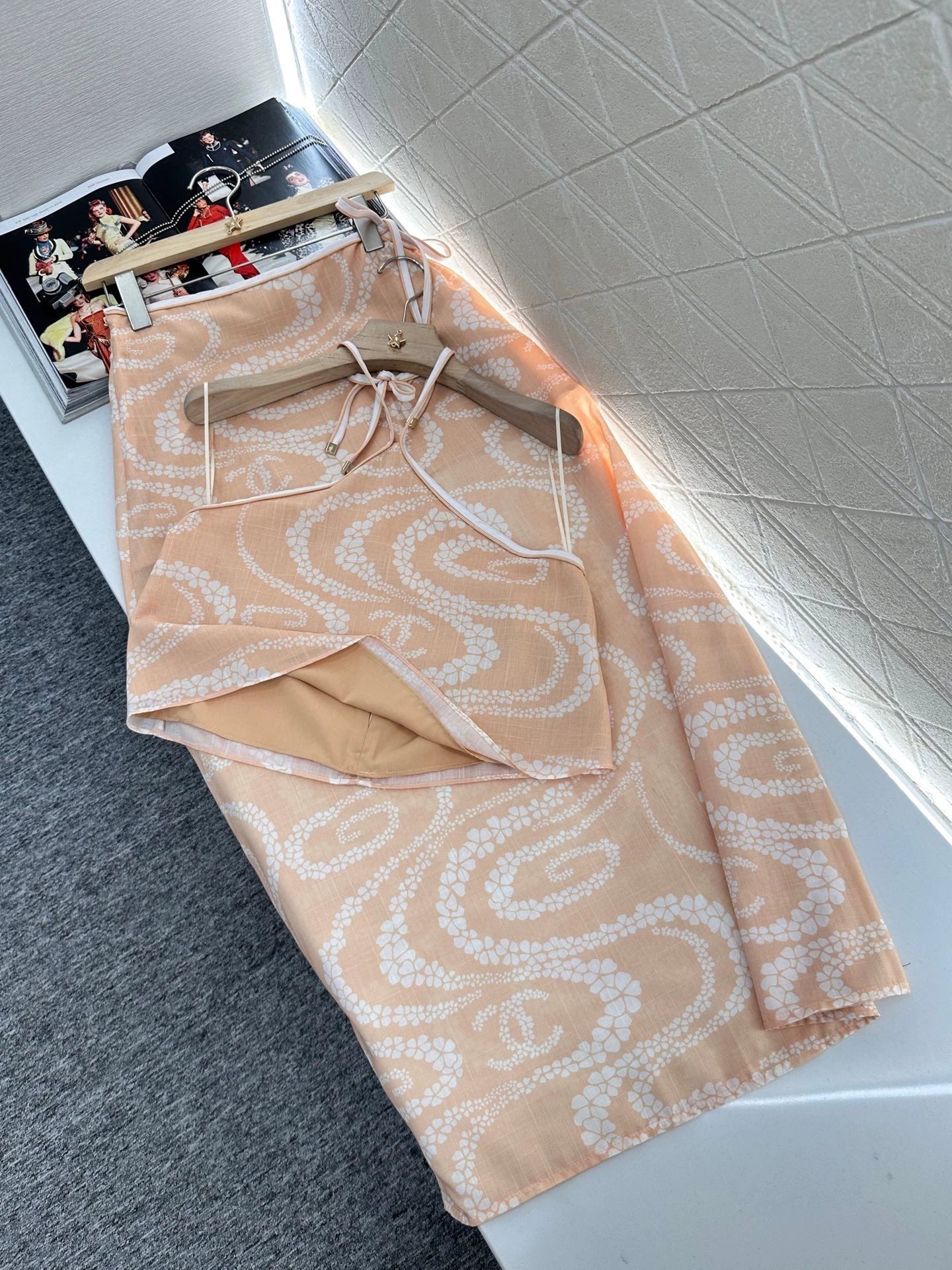 C 25 Printed Halter Neck Tank Top and Long Skirt Set