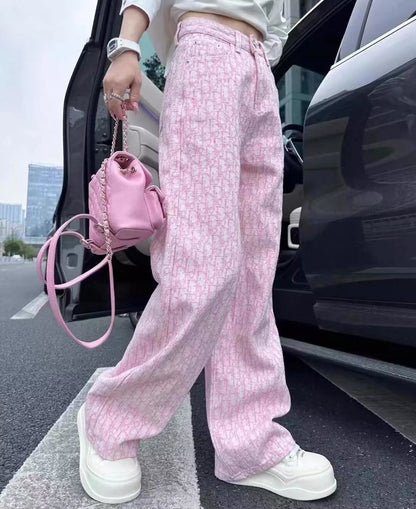 D 25 Spring and summer new full print logo jacquard straight jeans