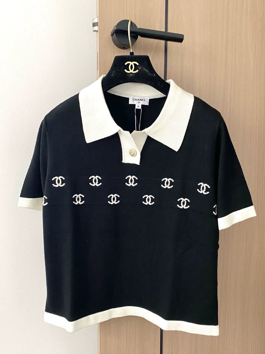 C 25 New Black Yellow Pink Flip Neck Short Sleeve