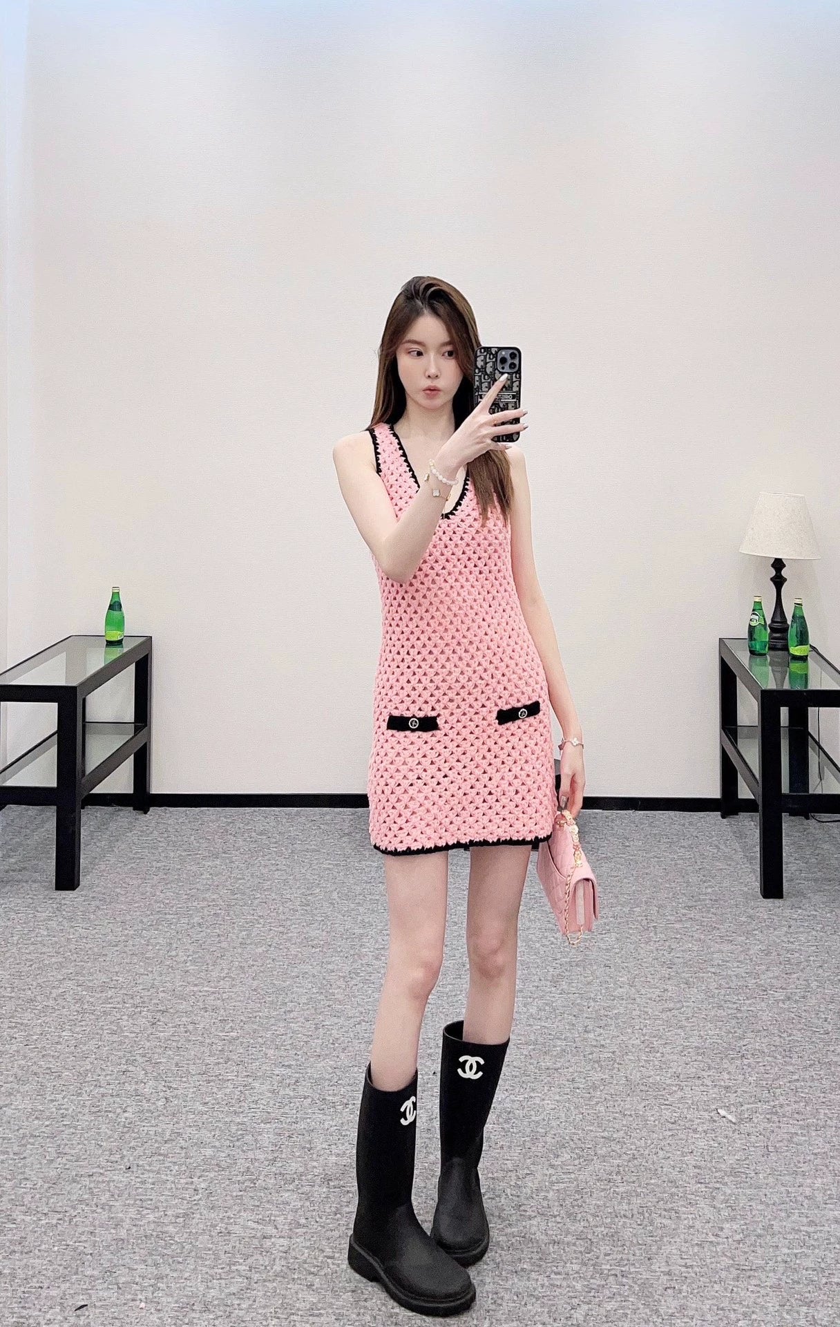 C 25 Hollow Knit Vest Dress
