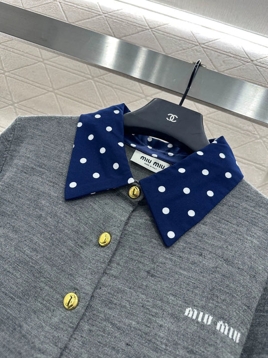 Mi 25 Polka dot lapel knitted cardigan
