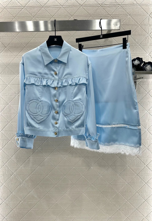 C 25 Pleated shirt and lace skirt set