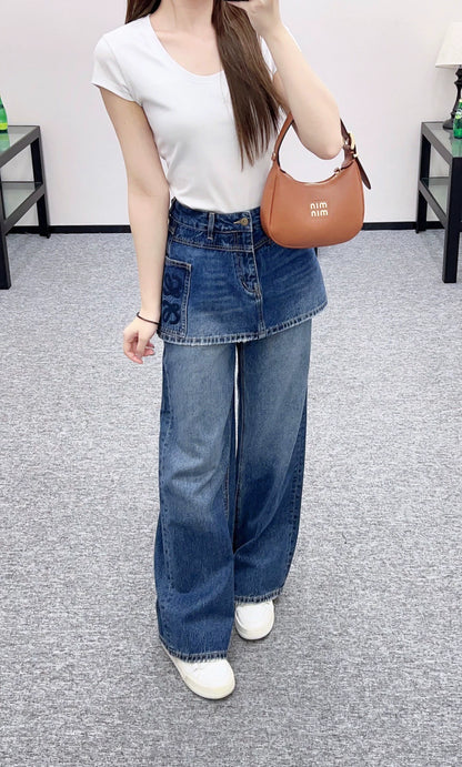 LO 25 Fake two-piece skirt denim trousers