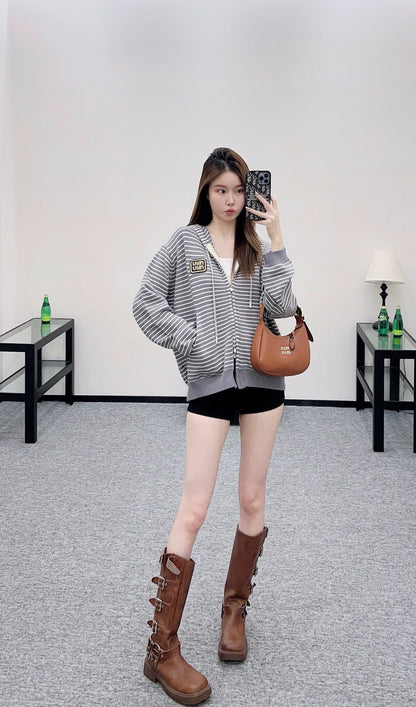 M 25 Hooded zip-up knit sweatshirt