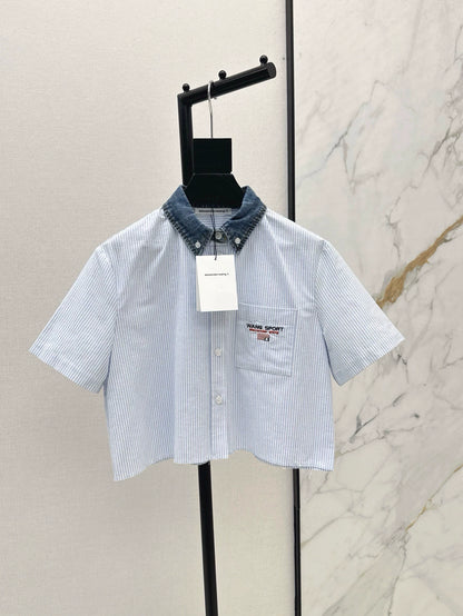 A 25 spring and summer newest style denim patchwork small short shirt