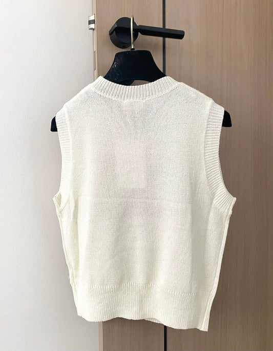CE 25 new contrast pattern sequin round neck sleeveless knitted vest