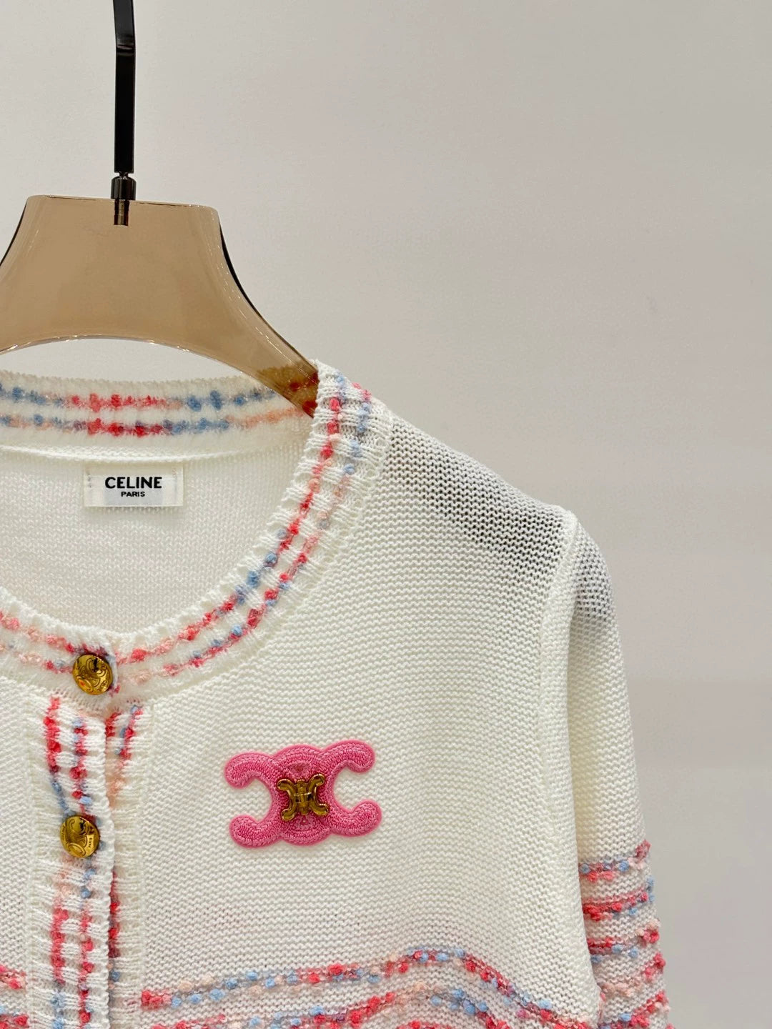 CE 25 Printemps et Été nouveau col rond lettre logo logo rayures couleur mixte cardigan tricoté 